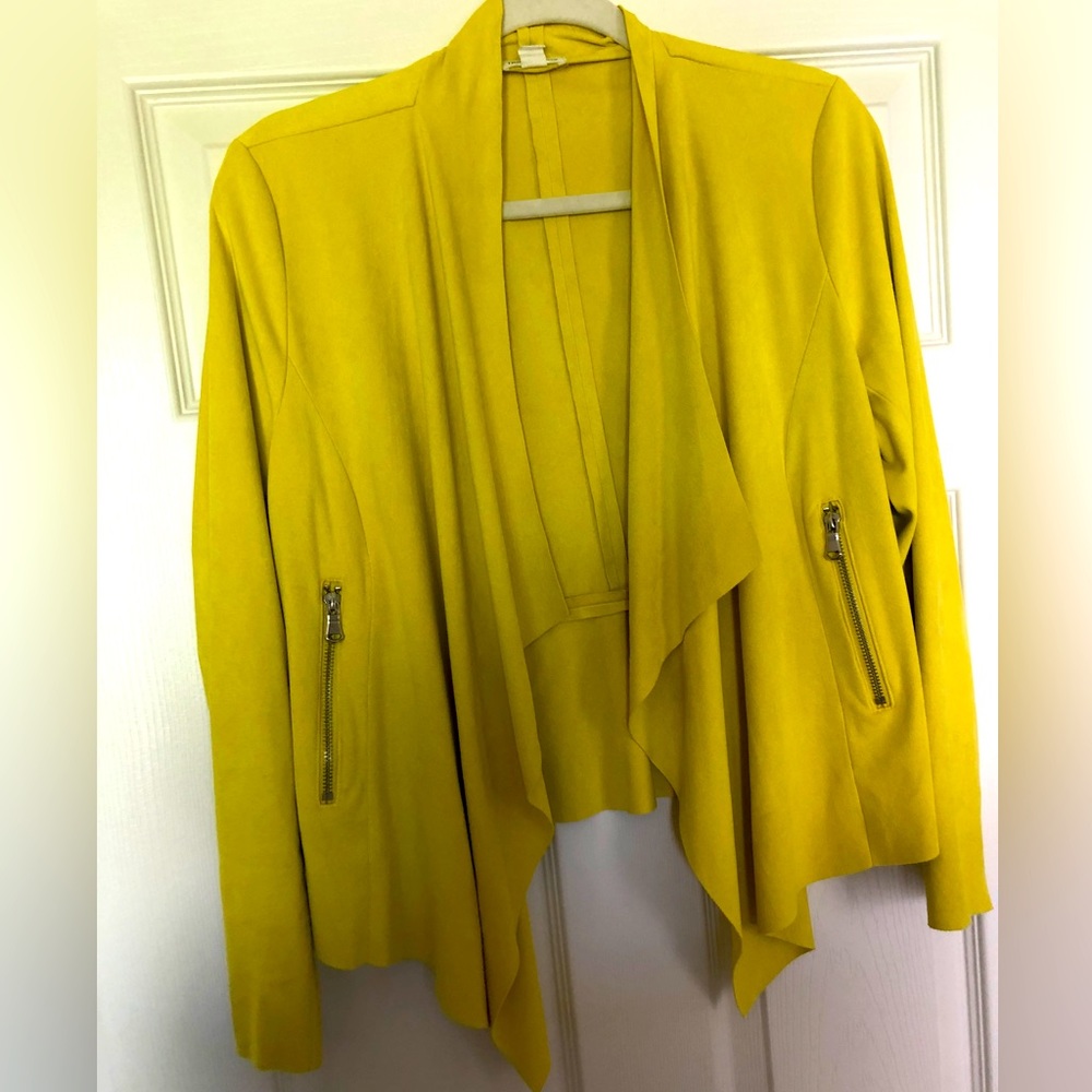 Tribal faux suede moto jacket style. Bright yellow, not neon.